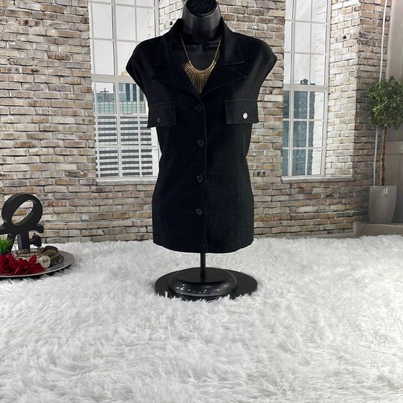 Womens Indulgence Black Classic Casual Button Up 2 Pocket Vest (20) DZ09 - Picture 1 of 9